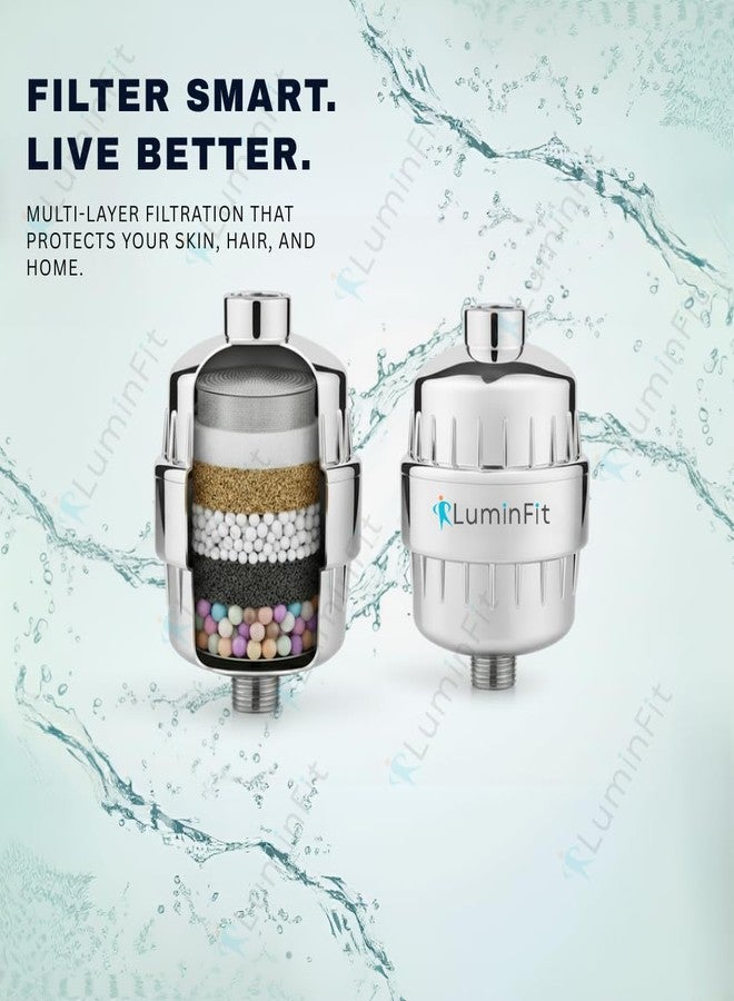 جهاز تنقية مياه الدش والصنبور LuminFit Pure ذو 15 مرحلة | فلتر مياه عسرة للحمام | يزيل الكلور والشوائب | طلاء كروم (عبوة من قطعة واحدة) - Image 3